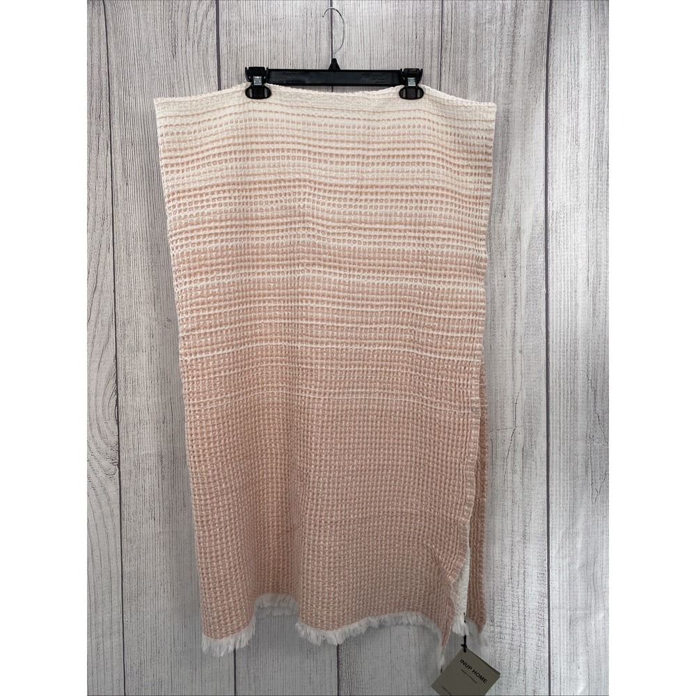 INUP Home Throw Blanket Ombre Pink White 50x70 Waffle Weave 100% Washed Cotton